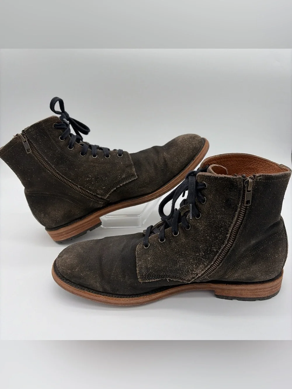 FRYE Men's Suede Bowery Combat Boots Lace-Up Goodyear Welt Construction Faded
